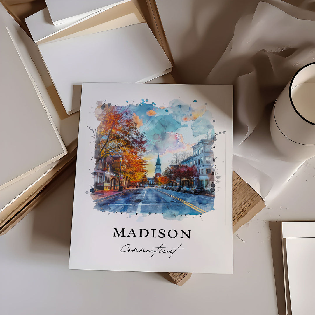 Madison CT Wall Art, New Haven CT Print, Madison Watercolor, Madison Connecticut Gift,