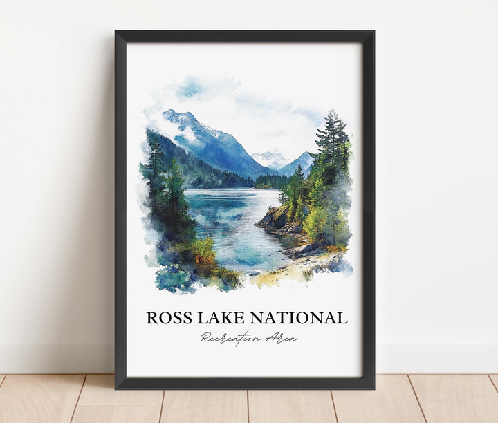 Ross Lake WA Wall Art, North Cascade Print, Washington State Watercolor Art, Ross Lake Gift, Travel Print, Travel Poster, Housewarming Gift