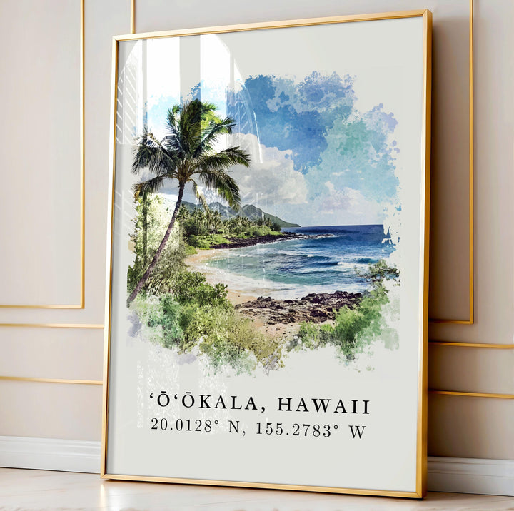 Ookala HI Wall Art, Ookala Hawaii Print, Hawaii Watercolor Art, Hilo Hawaii Gift,