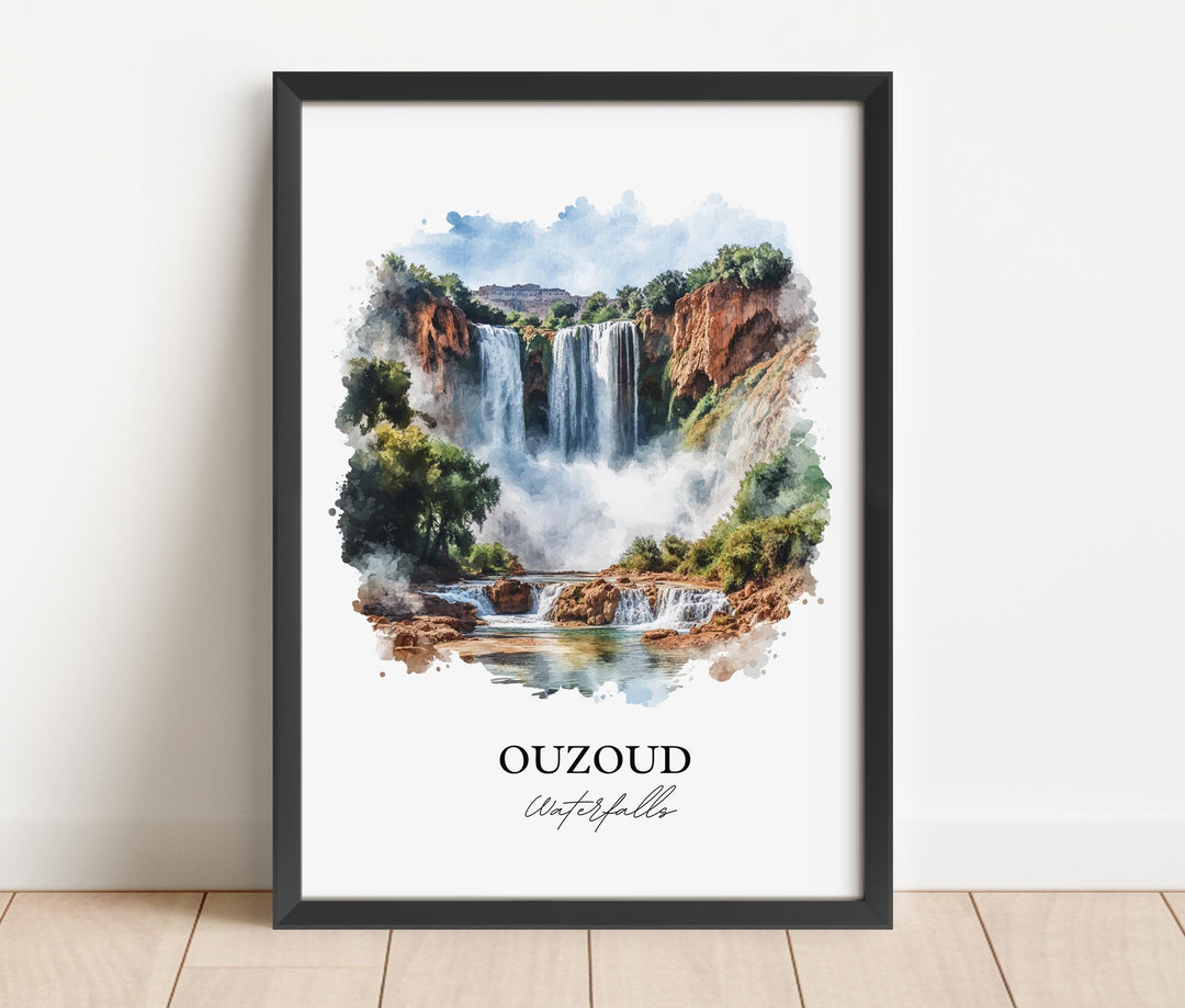 Ouzoud Waterfalls Wall Art, Azilal Print, Morocco Watercolor Art, Ouzoud Waterfalls Gift, Travel Print, Travel Poster, Housewarming Gift