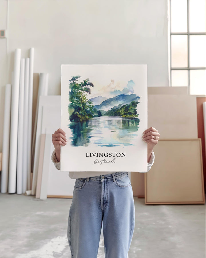 Livingston Guatemala Wall Art, Izabal Print, Guatemala Watercolor Art, Livingston Gift, Travel Print, Travel Poster, Housewarming Gift