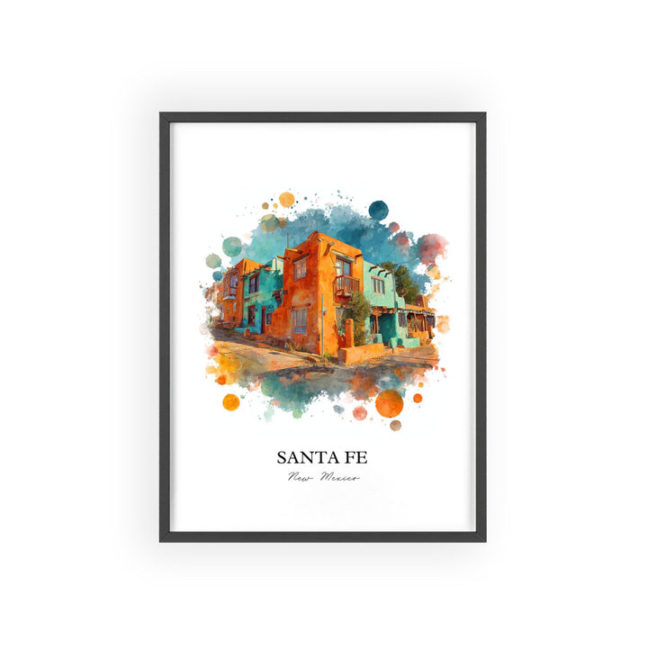 Santa Fe Wall Art, New Mexico Print, Santa Fe NM Watercolor Art, New Mexico Gift, Travel Print, Travel Poster, Housewarming Gift