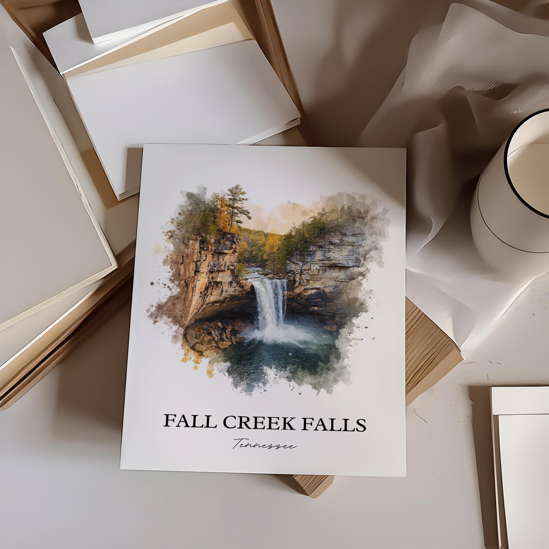 Fall Creek Falls Wall Art, Spencer TN Print, Tennessee Watercolor Art, Fall Creek Falls Gift, Travel Print, Travel Poster, Housewarming Gift