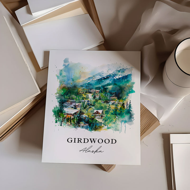 Girdwood Alaska Wall Art, Girdwood Print, Anchorage AK Watercolor, Girdwood Alaska Gift,