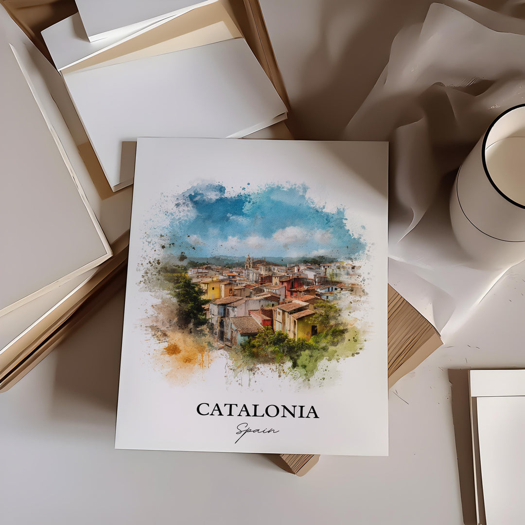 Catalonia Spain Art, Catalonia Spain Print, Spain Watercolor Art, Catalonia Spain Gift, Spain Travel Print, Travel Poster, Housewarming Gift