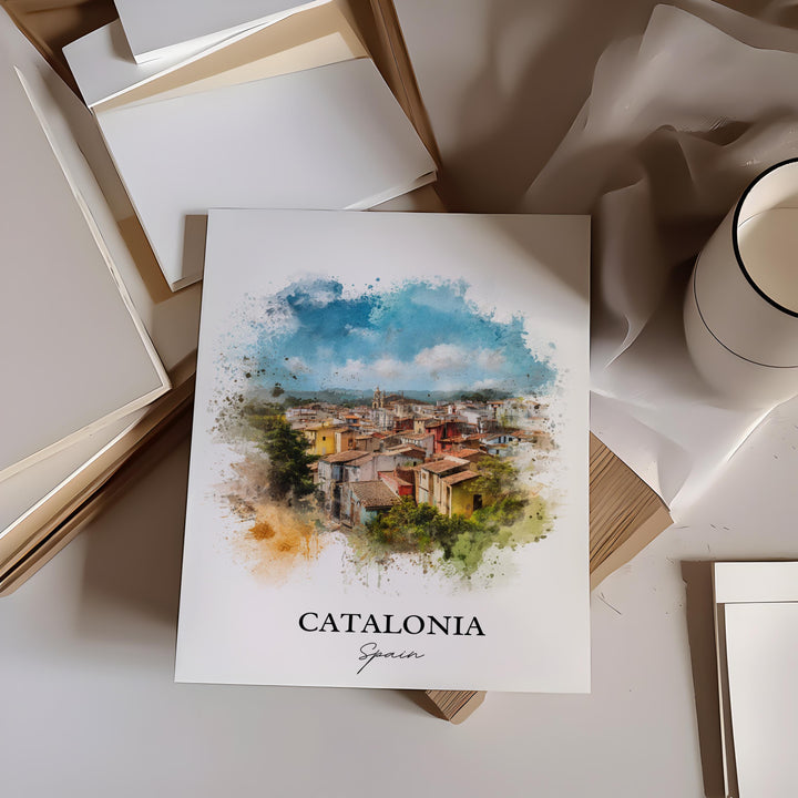 Catalonia Spain Art, Catalonia Spain Print, Spain Watercolor Art, Catalonia Spain Gift, Spain Travel Print, Travel Poster, Housewarming Gift