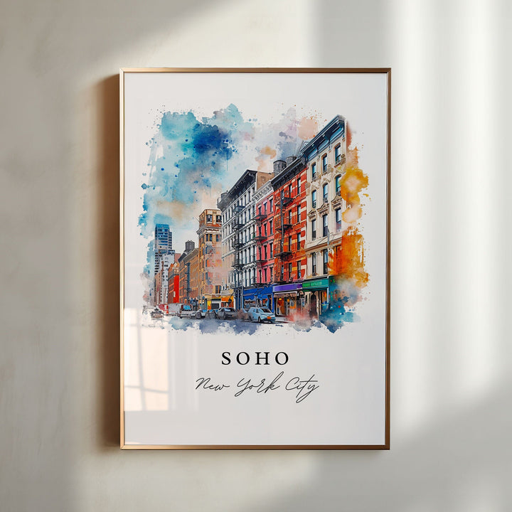 SoHo NYC watercolor travel art - Manhattan, SoHo print, Wedding gift, Birthday present, Custom Text, Perfect Gift