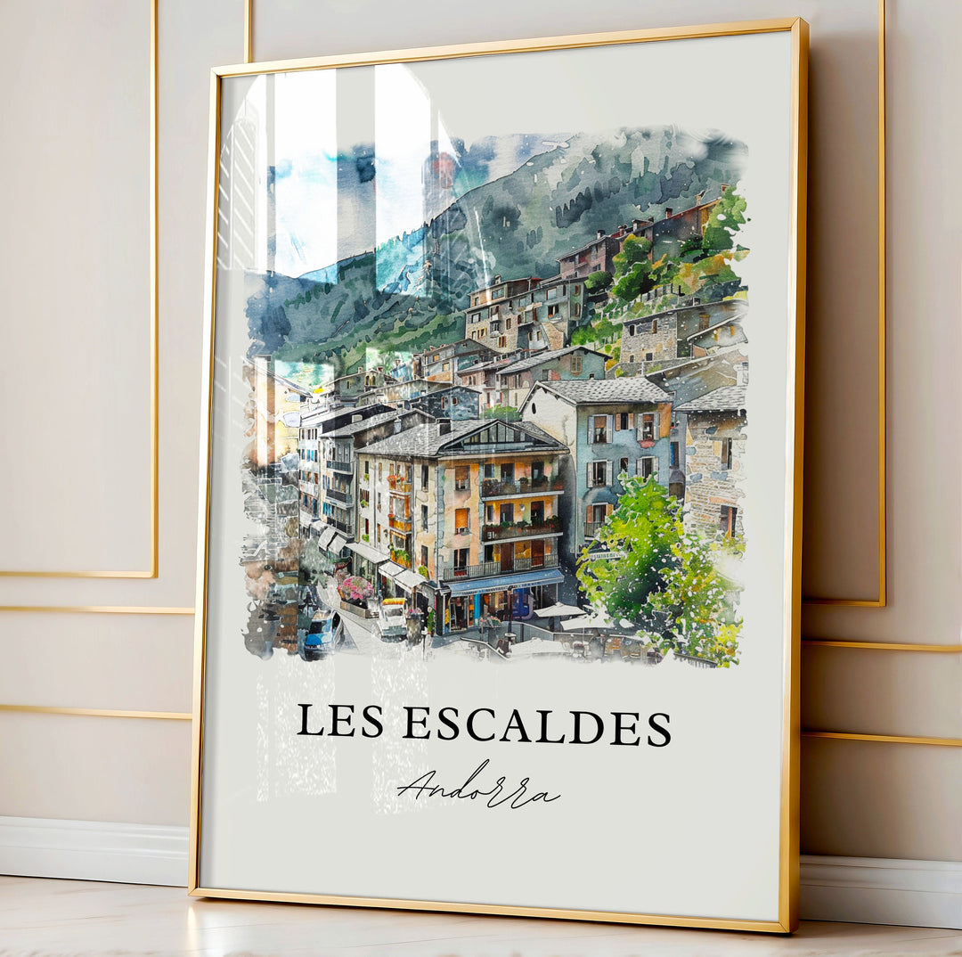 Les Escaldes Wall Art, Andorra Print, Les Escaldes Watercolor, Les Escaldes Andorra Gift,