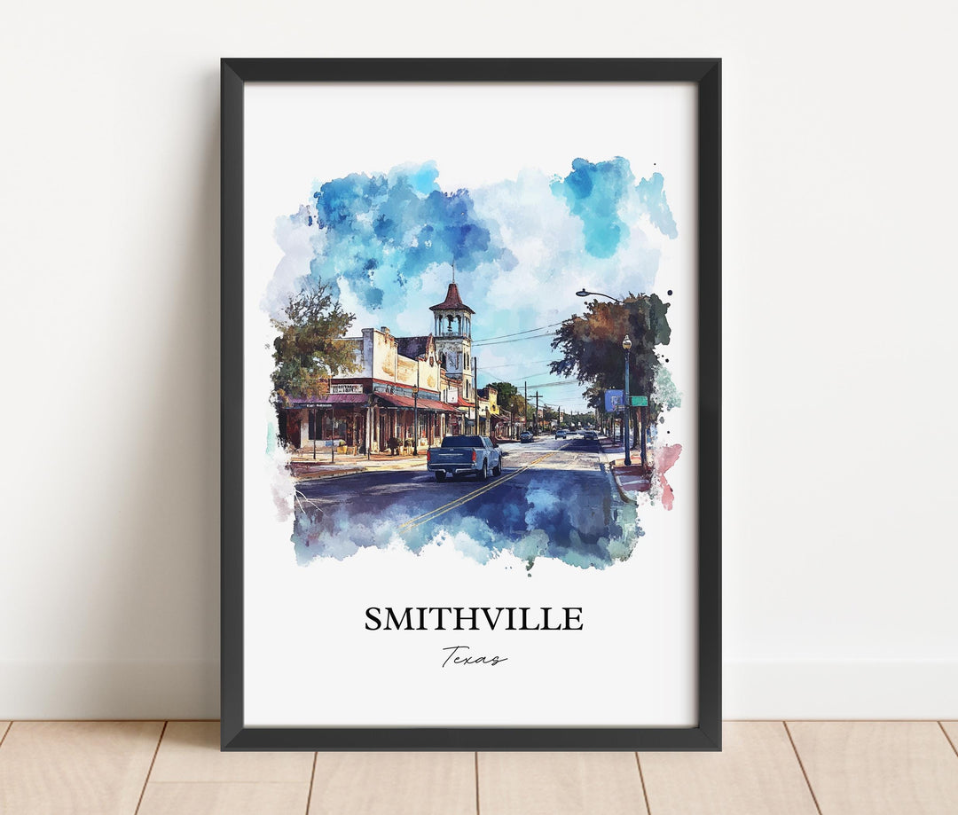 Smithville TX Wall Art, Bastrop County Print, Texas Watercolor Art, Smithville Texas Gift, Travel Print, Travel Poster, Housewarming Gift