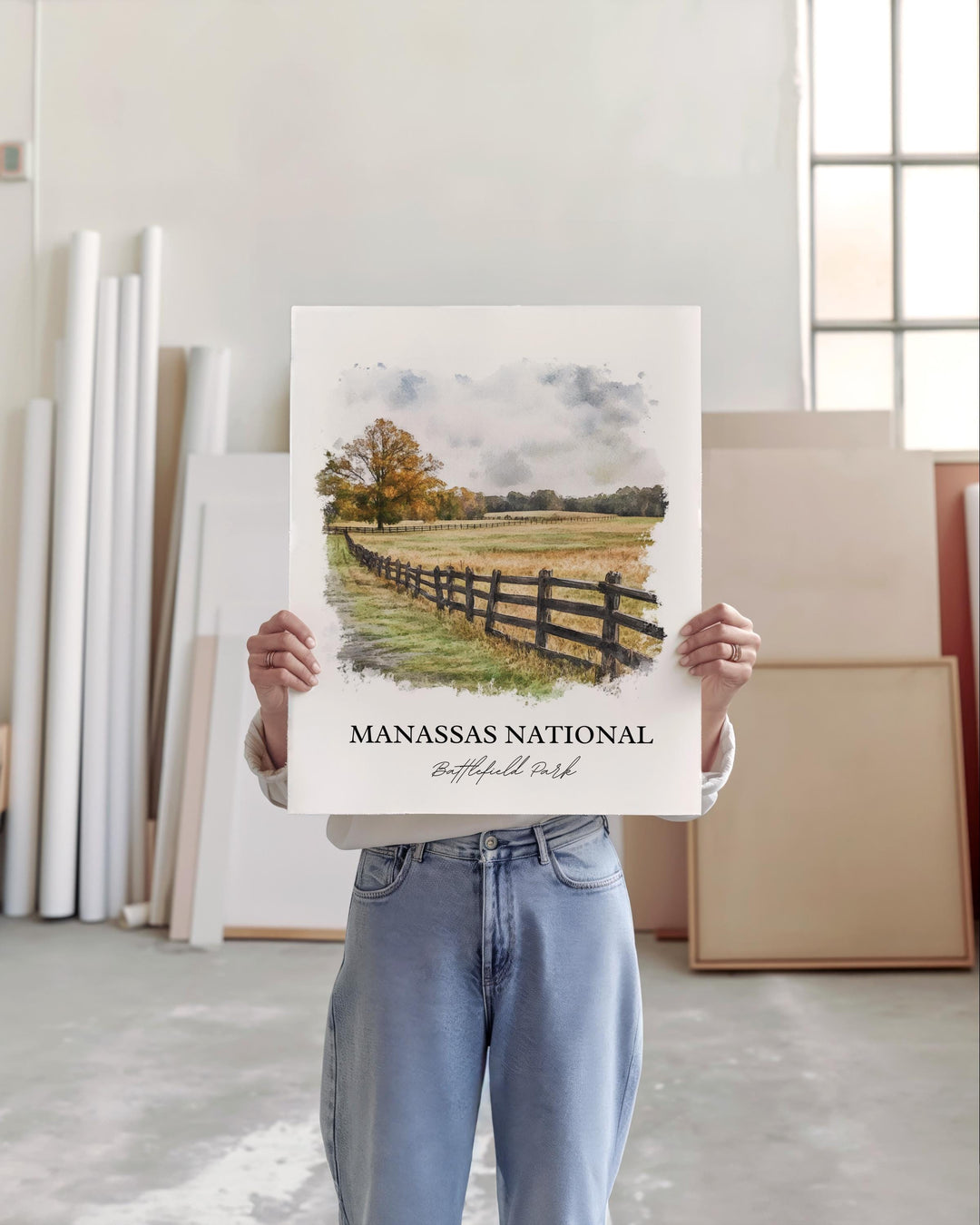 Manassas National Battlefield Art, Manassas Print, Virginia Watercolor Art, Manassas VA Gift, Travel Print, Travel Poster, Housewarming Gift