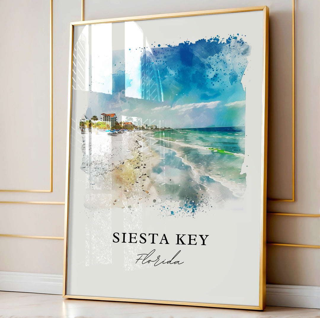 Siesta Key Wall Art, Siesta Key Print, Sarasota FL Watercolor, Siesta Key Gift,