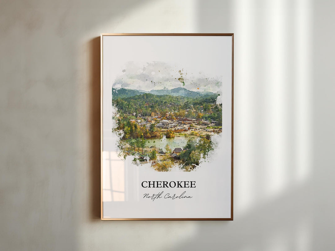 Cherokee NC Wall Art, Western NC Print, North Carolina Watercolor Art, Cherokee NC Gift, Travel Print, Travel Poster, Housewarming Gift