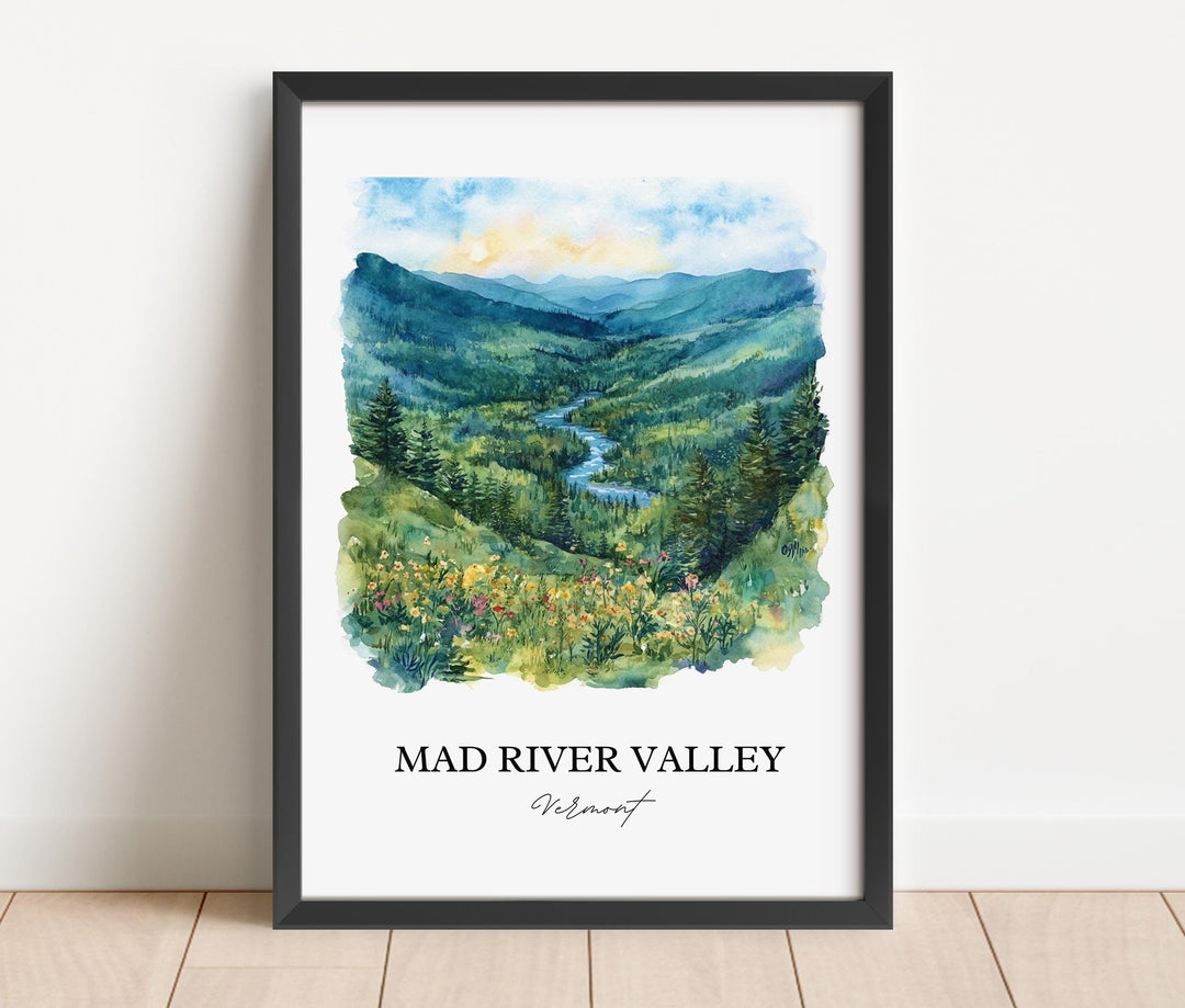 Mad River Valley Wall Art, Winooski River Print, Vermont Watercolor, Mad River Valley Gift, Travel Print, Travel Poster, Housewarming Gift