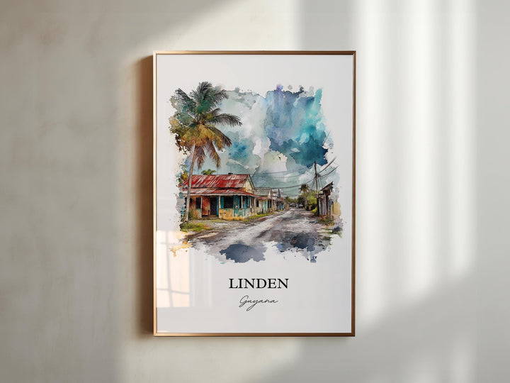 Linden Guyana Wall Art, Guyana Print, Guyana Watercolor Art, Linden Guyana Gift, Travel Print, Travel Poster, Housewarming Gift