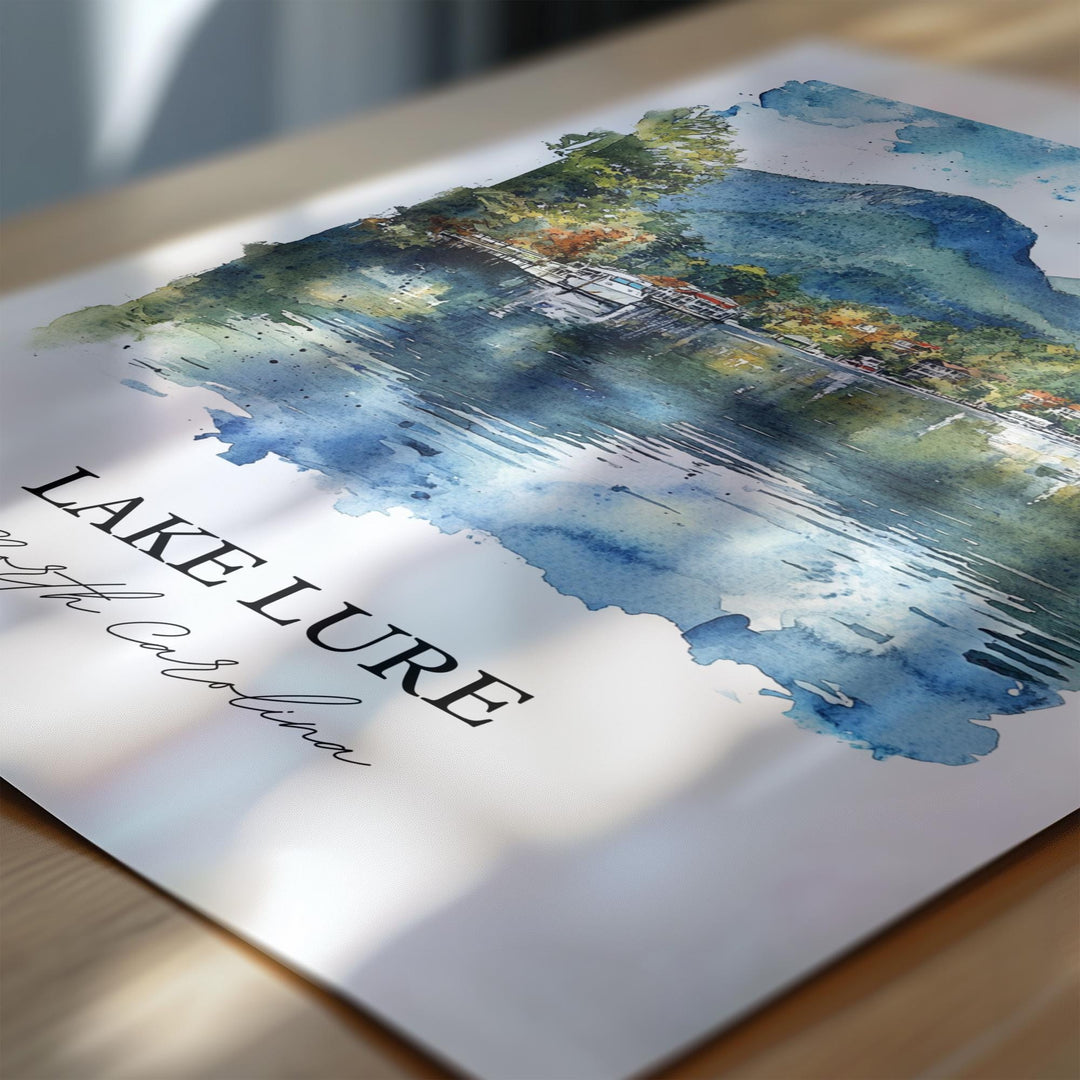 Lake Lure NC Wall Art, Rutherford County Print, Chimney Rock Watercolor Art, Lake Lure Gift, Travel Print, Travel Poster, Housewarming Gift