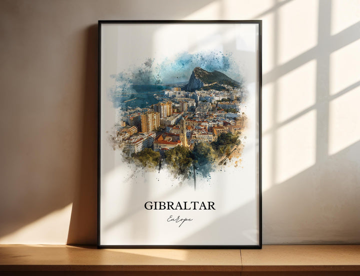 Gibraltar Wall Art, Gibraltar Print, Europe Watercolor Art, Gibraltar Gift, Travel Print, Travel Poster, Housewarming Gift