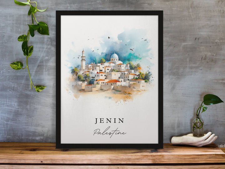 Jenin traditional travel art - Palestine, Jenin poster print, Wedding gift, Birthday present, Custom Text, Perfect Gift