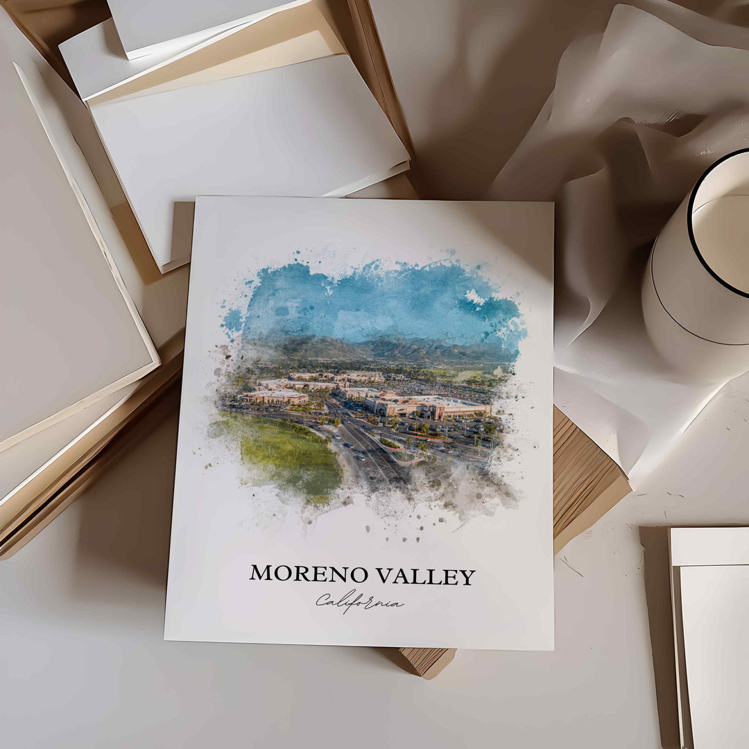 Moreno Valley Art, Riverside County Print, San Bernardino Watercolor Art, Moreno Valley Gift, Travel Print, Travel Poster, Housewarming Gift