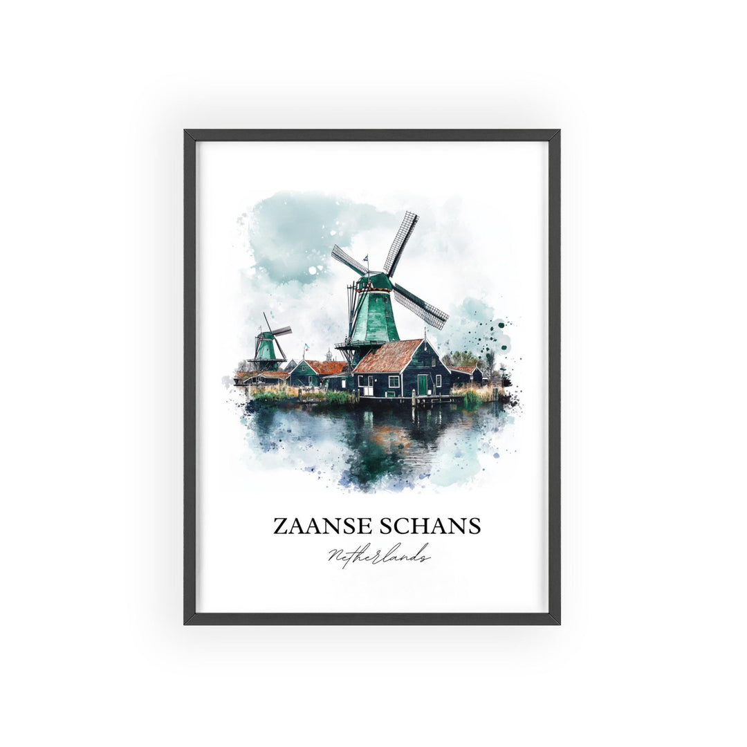Zaanse Schans Wall Art, Zaandam Print, Netherlands Watercolor Art, Zaanse Schans Gift, Travel Print, Travel Poster, Housewarming Gift