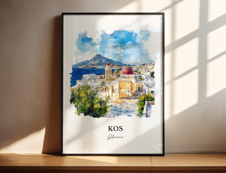 Kos Greece Wall Art, Dodecanese Islands Print, Greece Watercolor Art, Kos Greece Gift, Travel Print, Travel Poster, Housewarming Gift