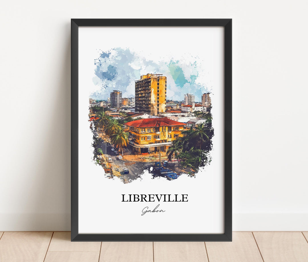 Libreville Wall Art, Gabon Print, Gabon Watercolor Art, Libreville Gabon Gift, Travel Print, Travel Poster, Housewarming Gift