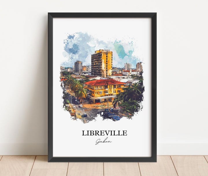 Libreville Wall Art, Gabon Print, Gabon Watercolor Art, Libreville Gabon Gift, Travel Print, Travel Poster, Housewarming Gift