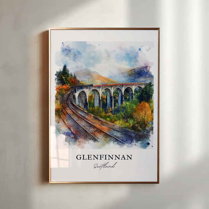 Glenfinnan Wall Art, Glenfinnan Scotland Print, Glenfinnan Watercolor Art, Glenfinnan Gift,