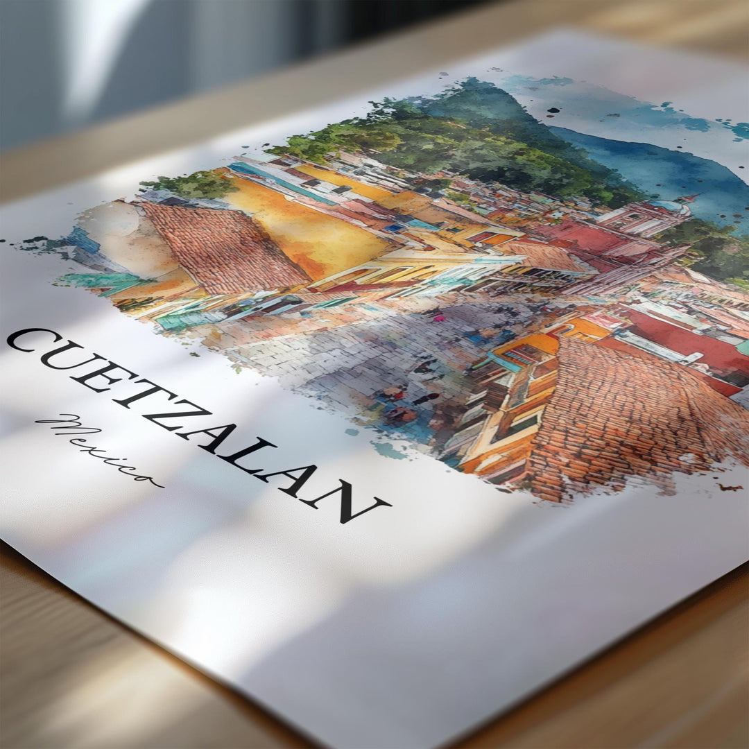 Cuetzalan Wall Art, Puebla Mexico Print, Mexico Watercolor Art, Cuetzalan Mexico Gift, Travel Print, Travel Poster, Housewarming Gift