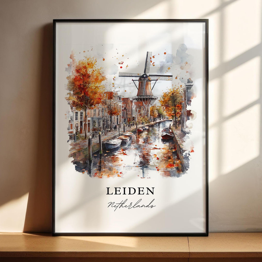 Leiden Netherlands Wall Art, Leiden Print, South Holland Watercolor Art, Leiden Gift, Travel Poster, Housewarming Gift