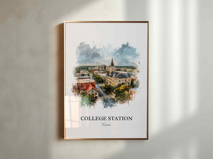 College Station, Texas – Watercolor Art Print