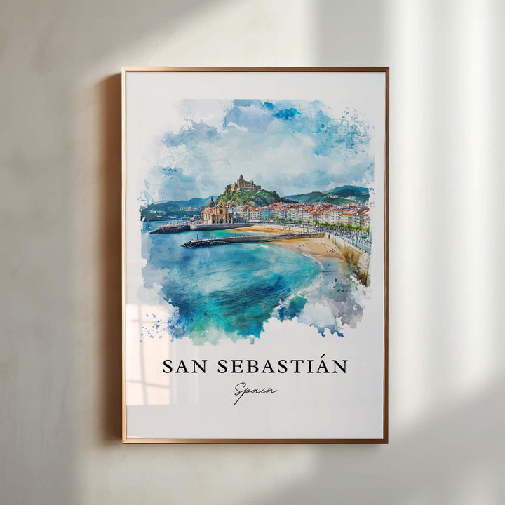 San Sebastián Spain Wall Art, Basque County Print, Spain Watercolor Art, San Sebastián Gift, Travel Print, Travel Poster, Housewarming Gift
