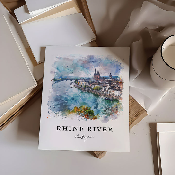 Rhine River Art, Rhine River Print, Rhine River Watercolor Art, Rhine River Europe Gift,