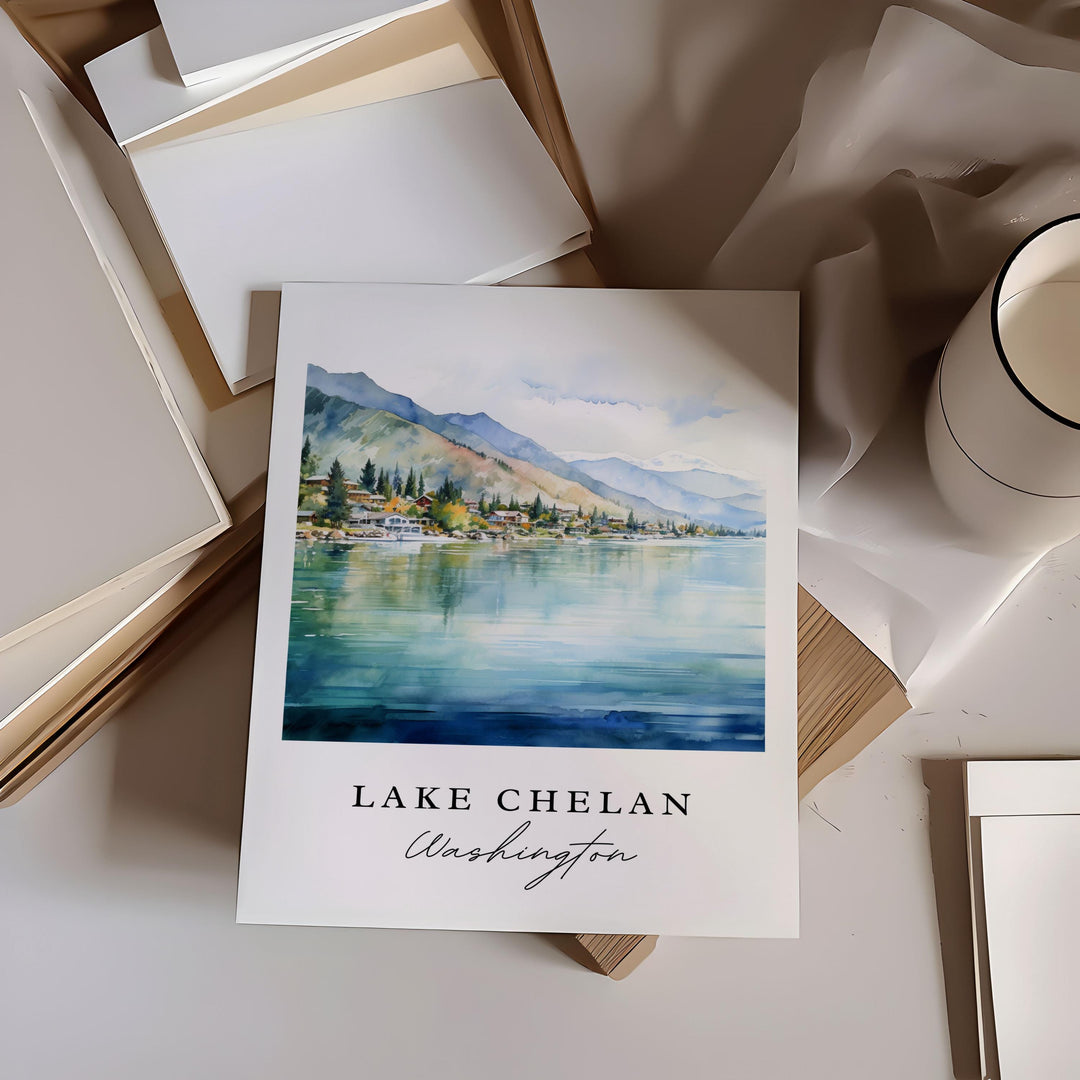 Lake Chelan Washington wall art - Washington, Lake Chelan poster, Lake Chelan Wedding gift, Birthday present, Custom Text, Personalized Gift