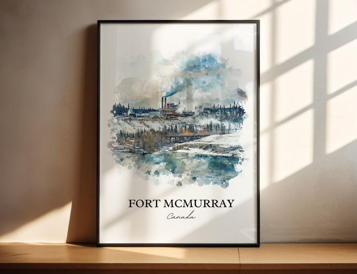 Fort McMurray, Canada – Watercolor Art Print of Wood Buffalo, Alberta