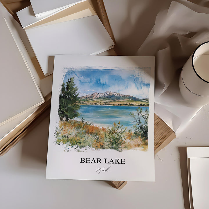 Bear Lake Wall Art, Bear Lake UT Print, Utah Watercolor Art, Bear Lake Utah Gift, Travel Print, Travel Poster, Housewarming Gift