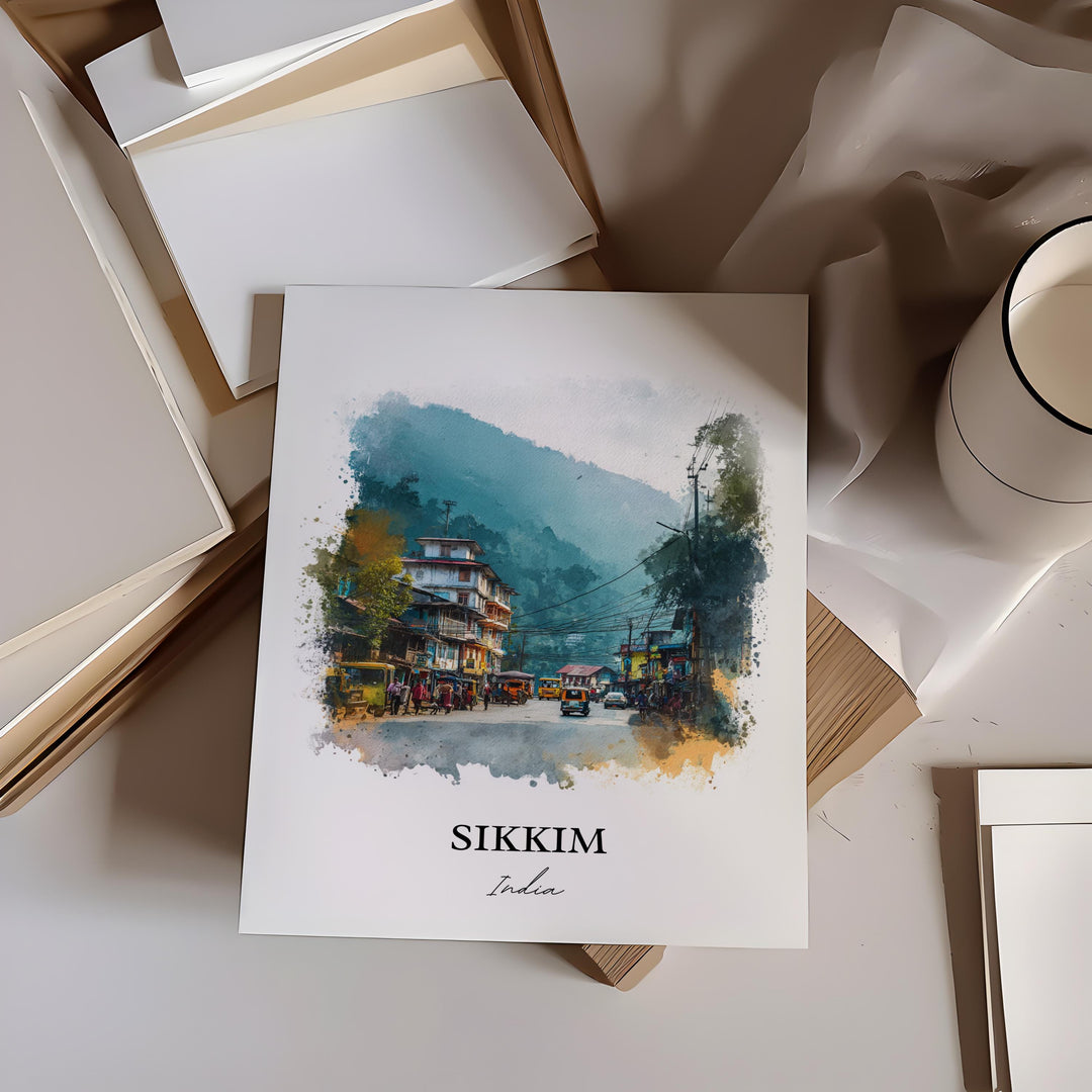 Sikkim India Wall Art, Sikkim Print, Sikkim India Watercolor Art, India Gift, India Travel Print, Travel Poster, Housewarming Gift
