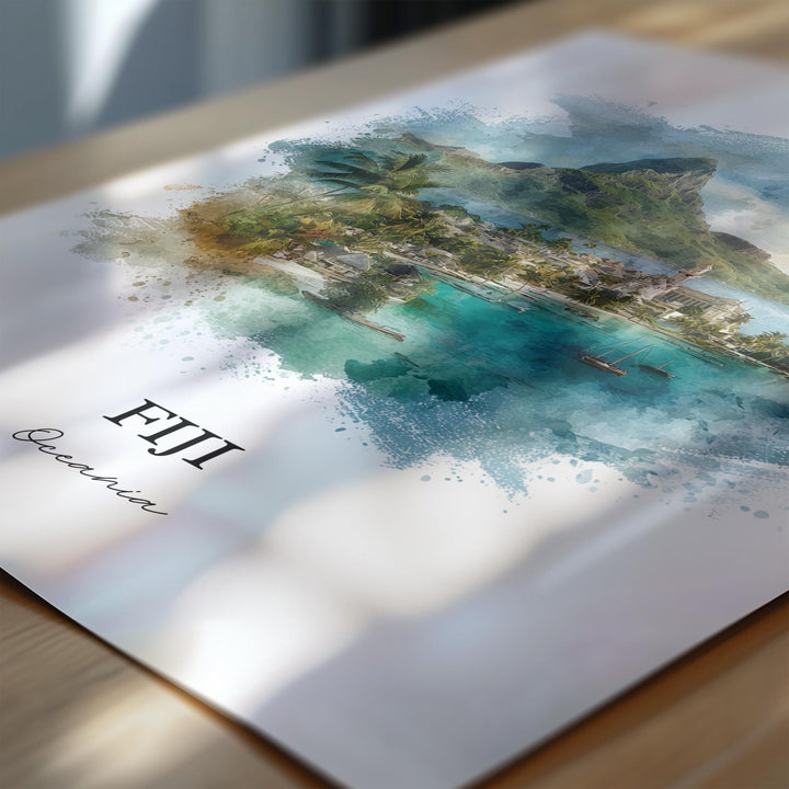 Fiji Wall Art, Fiji Print, Fiji Watercolor Art, Fiji Island Gift, Travel Print, Travel Poster, Housewarming Gift