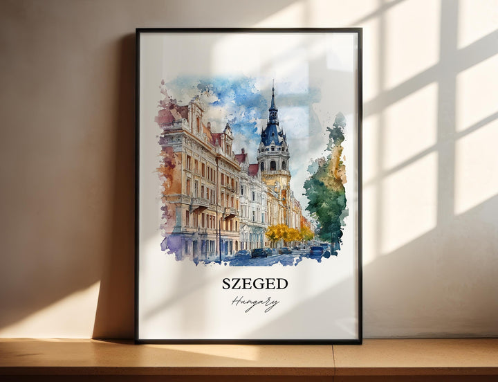 Szeged Wall Art, Csongrád-Csanád Print, Hungary Watercolor Art, Szeged Hungary Gift, Travel Print, Travel Poster, Housewarming Gift
