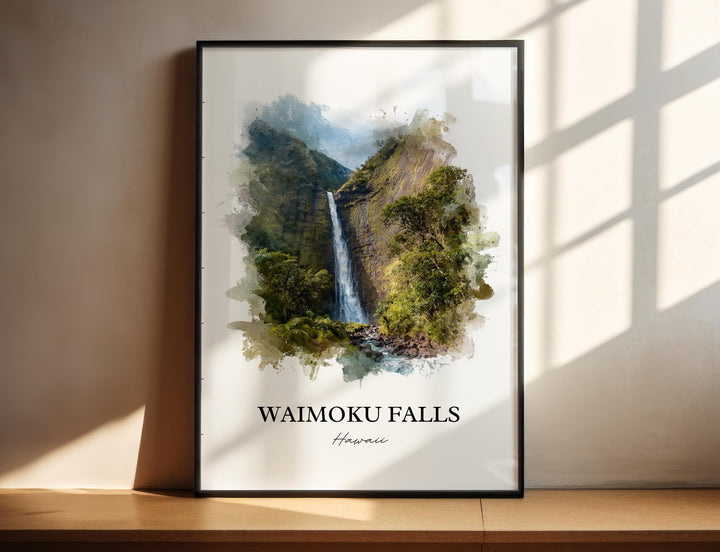 Waimoku Falls Wall Art, Maui Print, Maui Watercolor Art, Waimoku Falls Gift, Travel Print, Travel Poster, Housewarming Gift