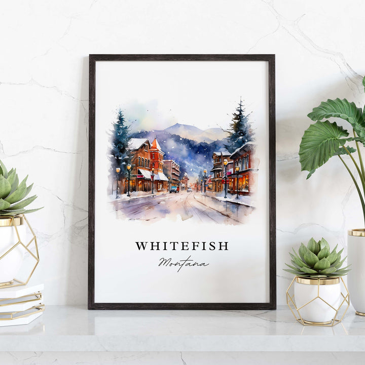 Whitefish MT wall art - Montana, Whitefish poster print, Whitefish Montana Wedding gift, Birthday present, Custom Text, Perfect Gift