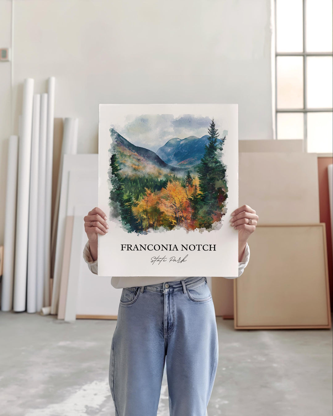 Franconia Notch State Park Art, Lincoln NH Print, New Hampshire Art, Franconia Notch Gift, Travel Print, Travel Poster, Housewarming Gift