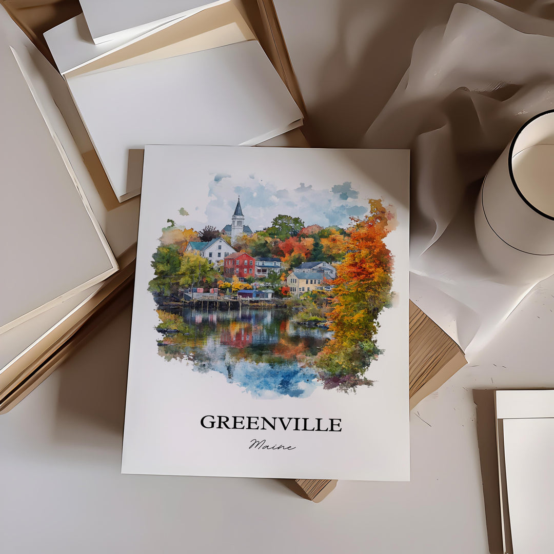 Greenville Maine Wall Art, Greenville ME Print, Maine Watercolor, Piscataquis County Gift, Travel Print, Travel Poster, Housewarming Gift