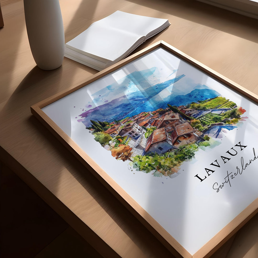 Lavaux Switzerland Wall Art, Lavaux Print, Lavaux Region Watercolor Art, Lavaux Swiss Gift,