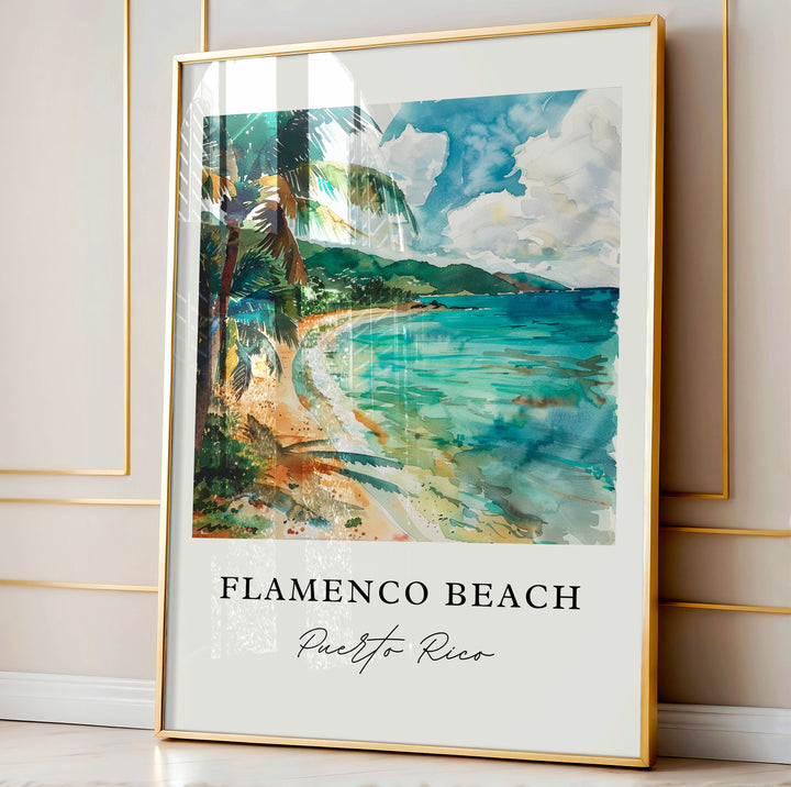 Flamenco Beach Art, Flamenco Beach PR Print, Culebra Watercolor Art, Culebra Gift,