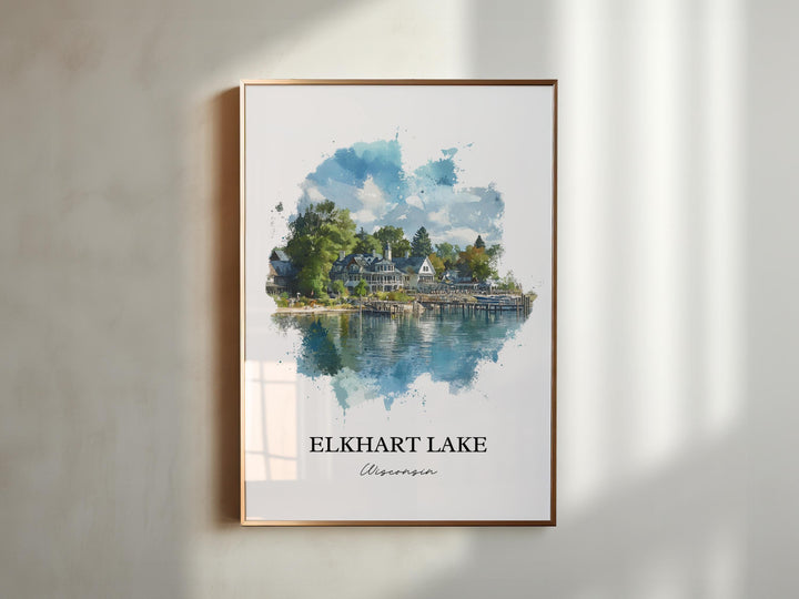 Elkhart Lake Wall Art, Sheboygan County Print, Wisconsin Watercolor Art, Elkhart Lake Gift, Travel Print, Travel Poster, Housewarming Gift