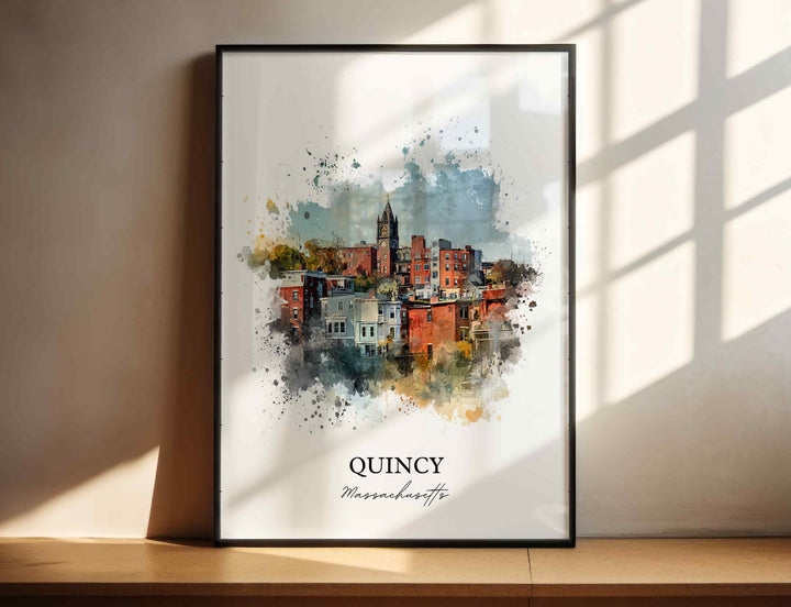 Quincy MA Wall Art, Quincy Print, Quincy Watercolor Art, Norfolk County MA Gift, Travel Print, Travel Poster, Housewarming Gift