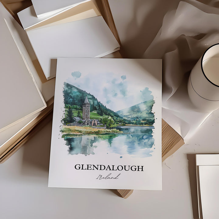Glendalough Wall Art, County Wicklow Print, Ireland Watercolor Art, Glendalough Ireland Gift, Travel Print, Travel Poster, Housewarming Gift