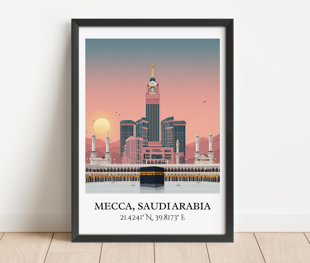 Mecca Saudi Arabia Art, Mecca Retro Travel Art, Mecca Home Decor, Mecca Gift, Saudi Arabia Travel Art, Travel Prints, Housewarming Gift