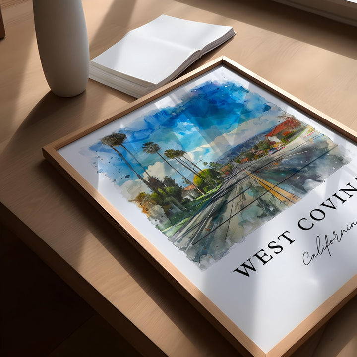 West Covina CA Wall Art, West Covina Print, West Covina Watercolor Art, West Covina Gift,