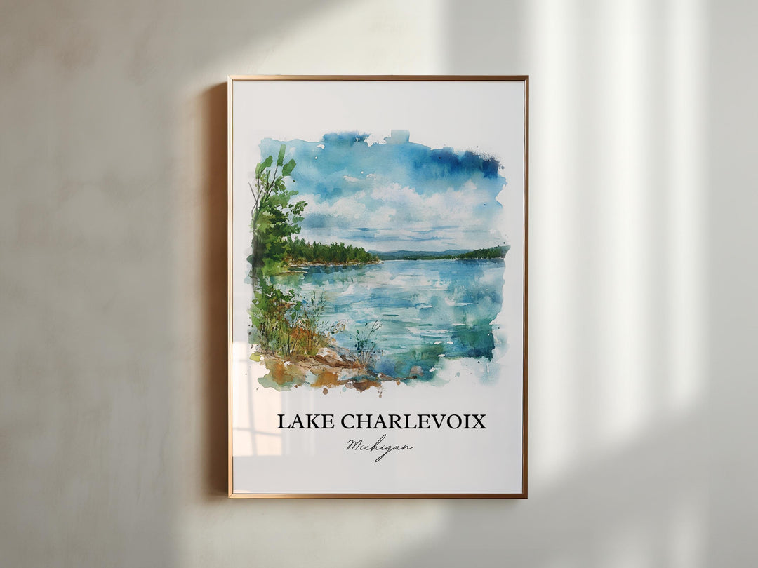 Lake Charlevoix Wall Art, Charlevoix Print, Michigan Watercolor Art, Lake Charlevoix Gift, Travel Print, Travel Poster, Housewarming Gift